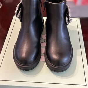 MIA Black Ankle Boots with bedazzled bow